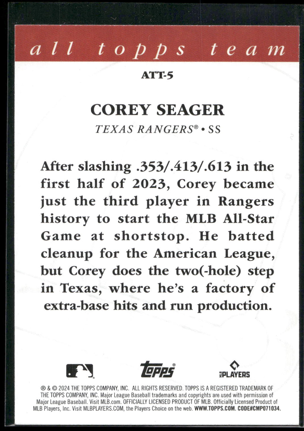 2024 Topps #ATT-5 Corey Seager 2023 All Topps Team