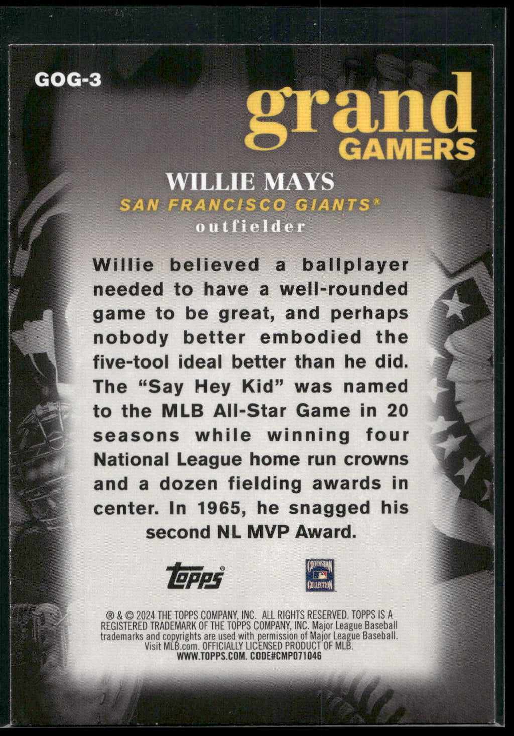 2024 Topps #GOG-3 Willie Mays Grand Gamers