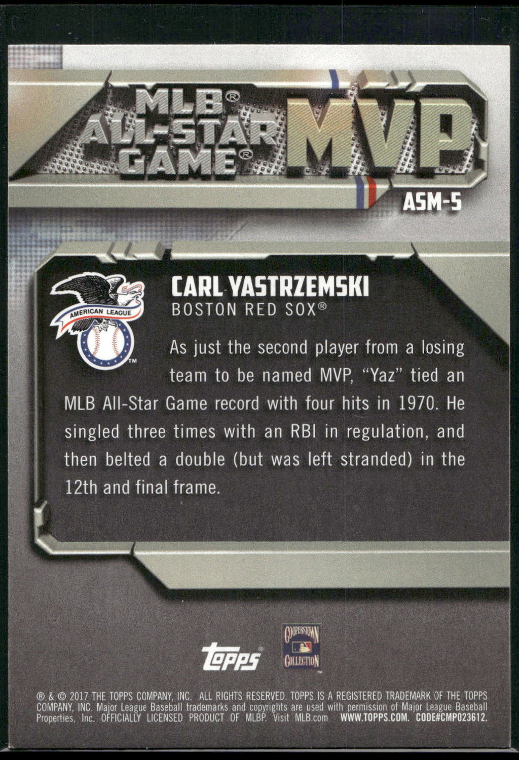 2017 Topps #ASM-5 Carl Yastrzemski All-Star Game MVP