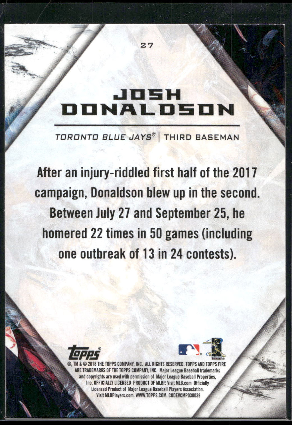 2018 Topps Fire #27 Josh Donaldson