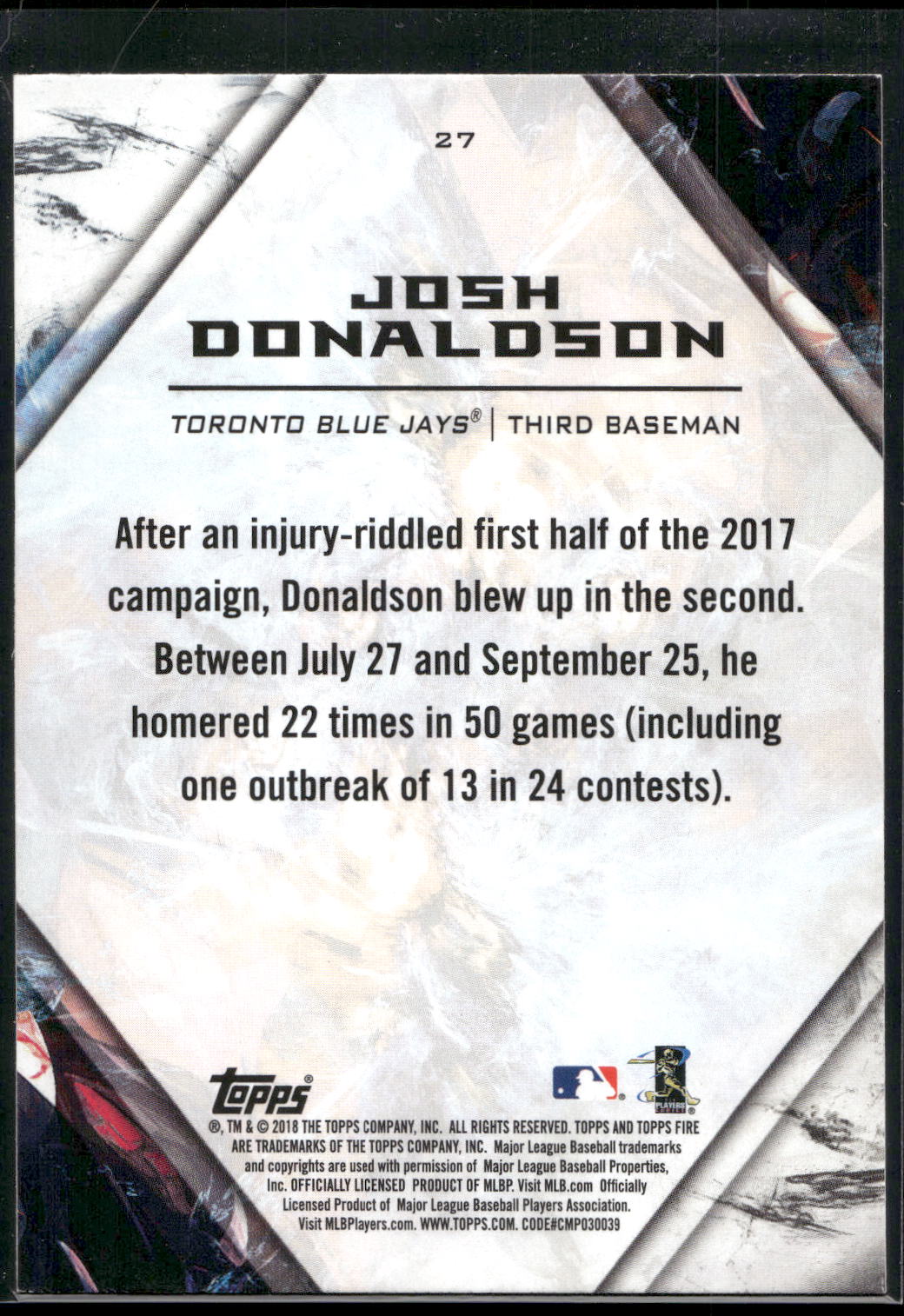 2018 Topps Fire #27 Josh Donaldson