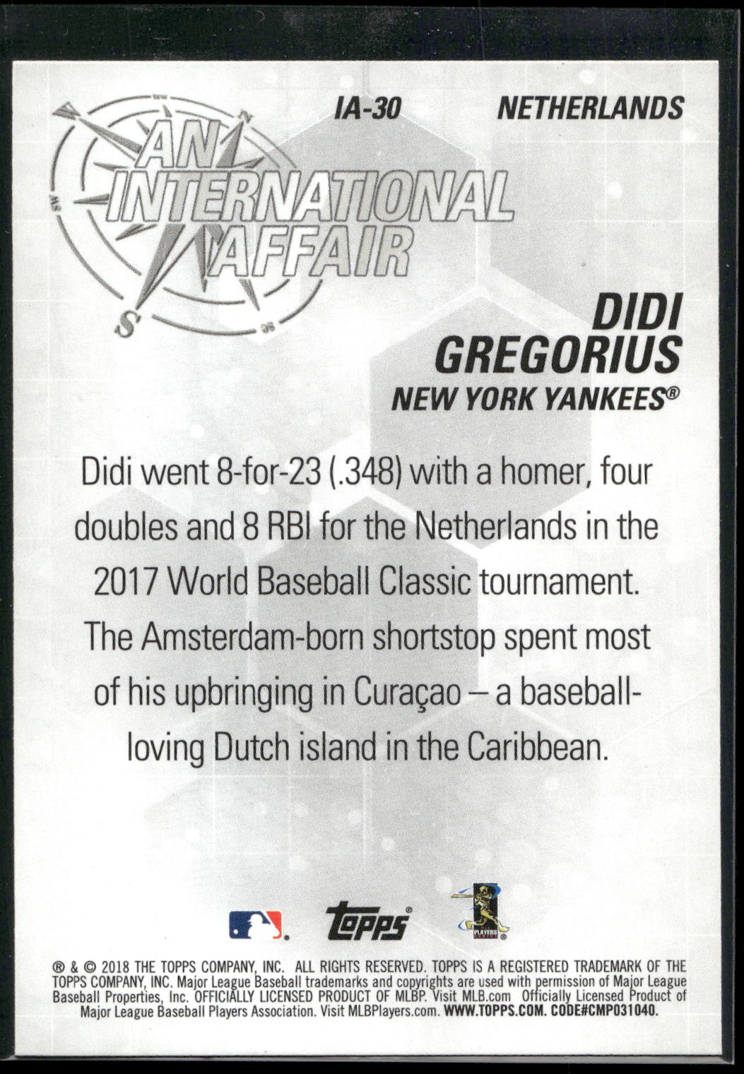 2018 Topps Update #IA-30 Didi Gregorius An International Affair