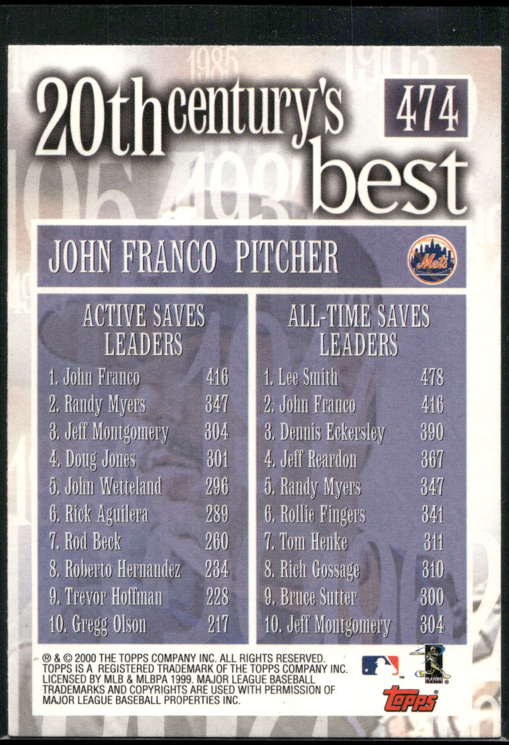 2000 Topps #474 John Franco