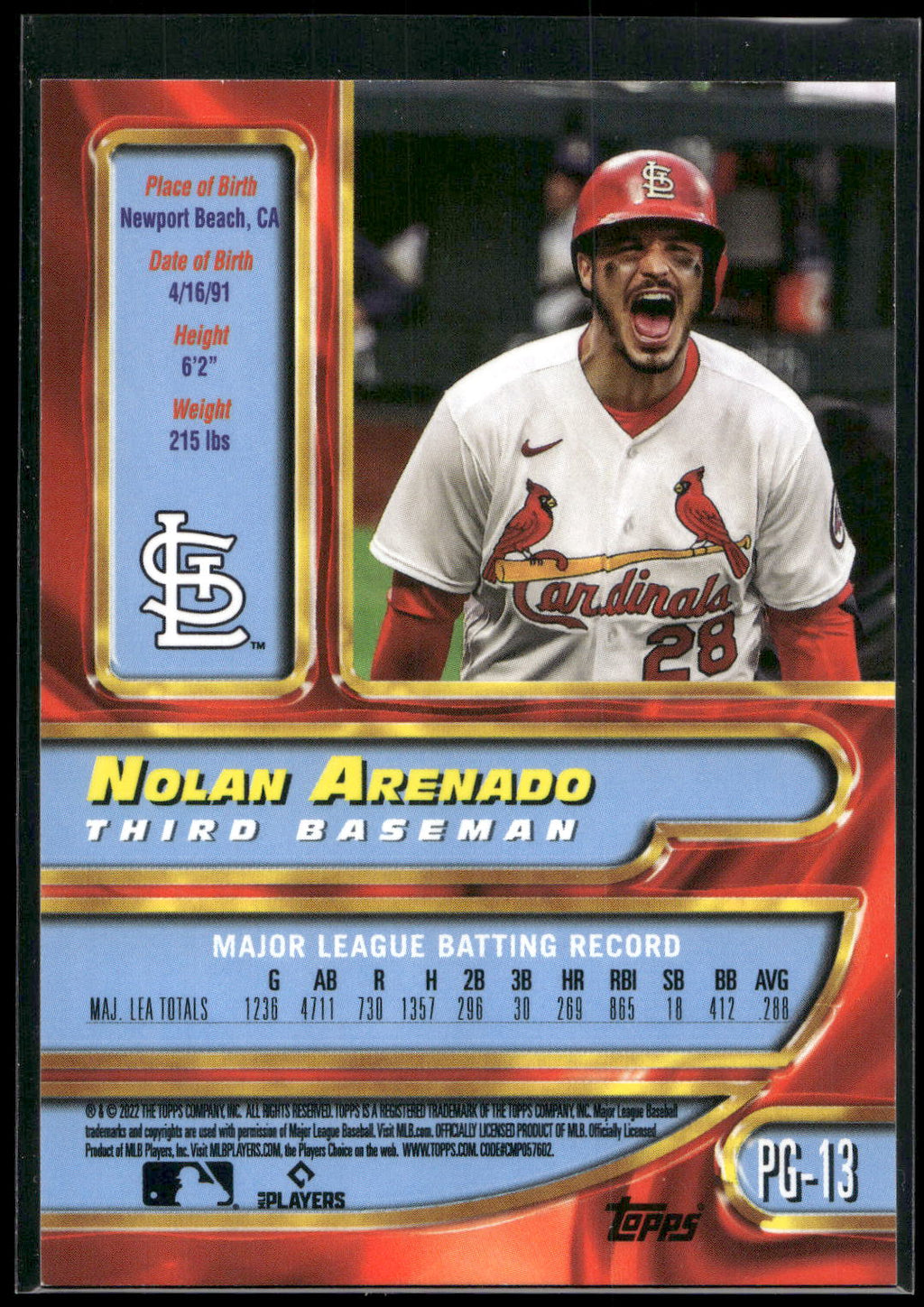 2022 Topps UK Edition #PG-13 Nolan Arenado 1997-98 Merlin Premier Gold Redux