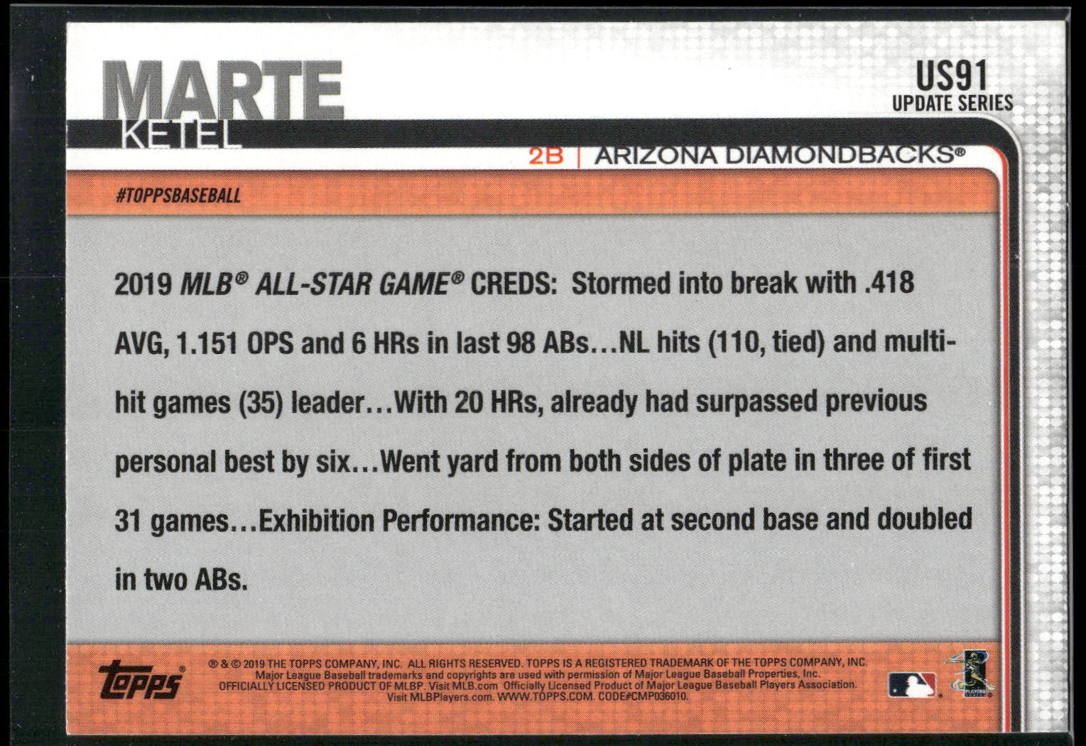 2019 Topps Update #US91 Ketel Marte 150th Anniversary
