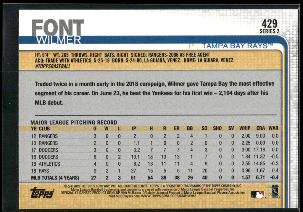 2019 Topps #429 Wilmer Font 150th Anniversary