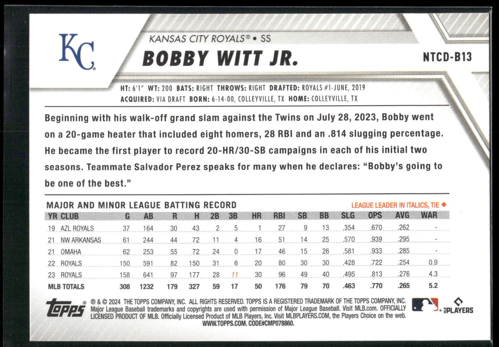 2024 Topps Trading Card Day #NTCD-B13 Bobby Witt Jr.