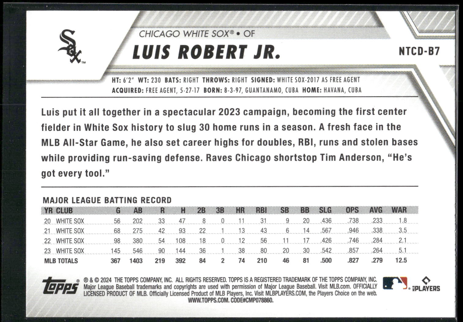 2024 Topps Trading Card Day #NTCD-B7 Luis Robert Jr.