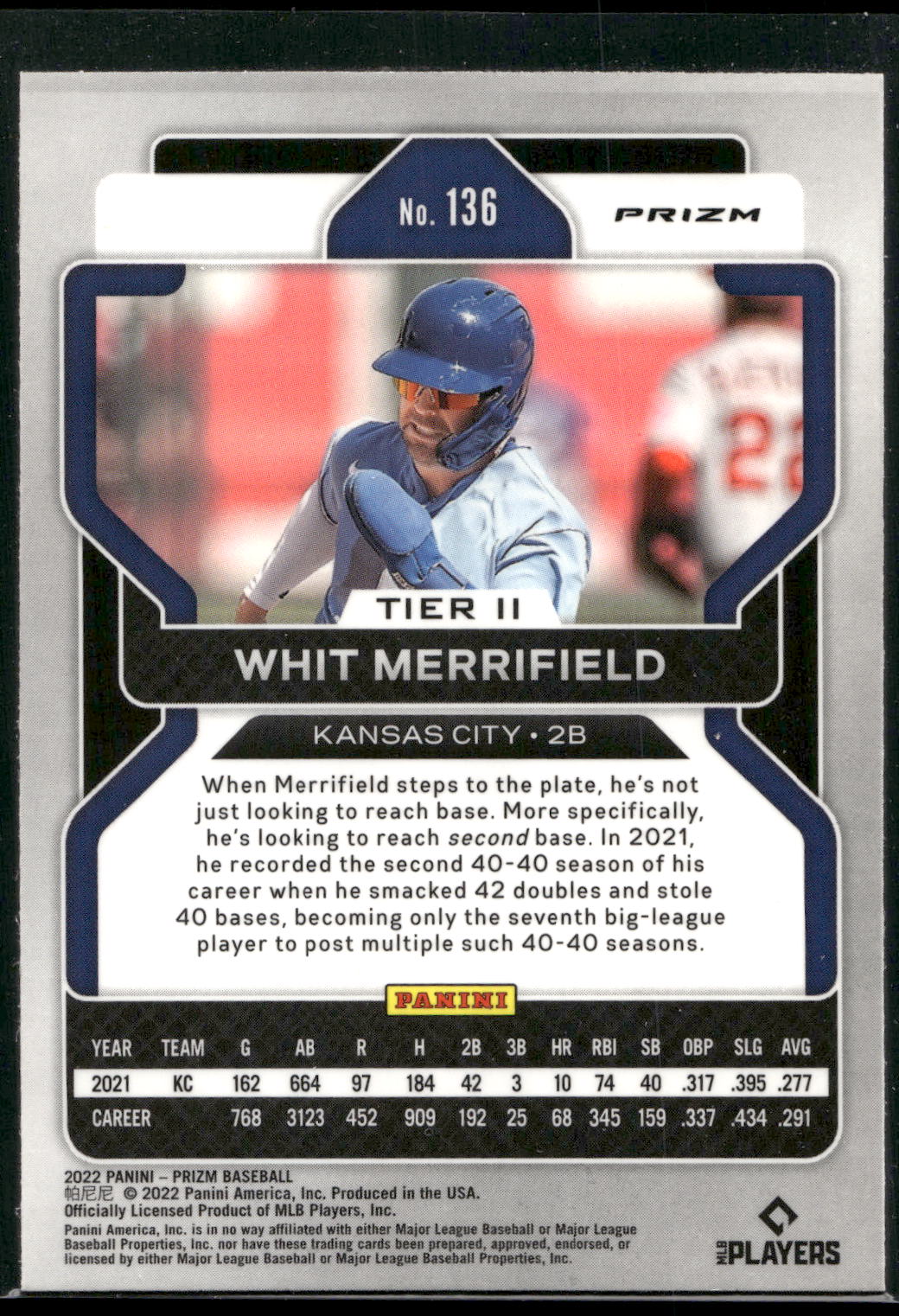 2022 Panini Prizm #136 Whit Merrifield White Wave Prizm