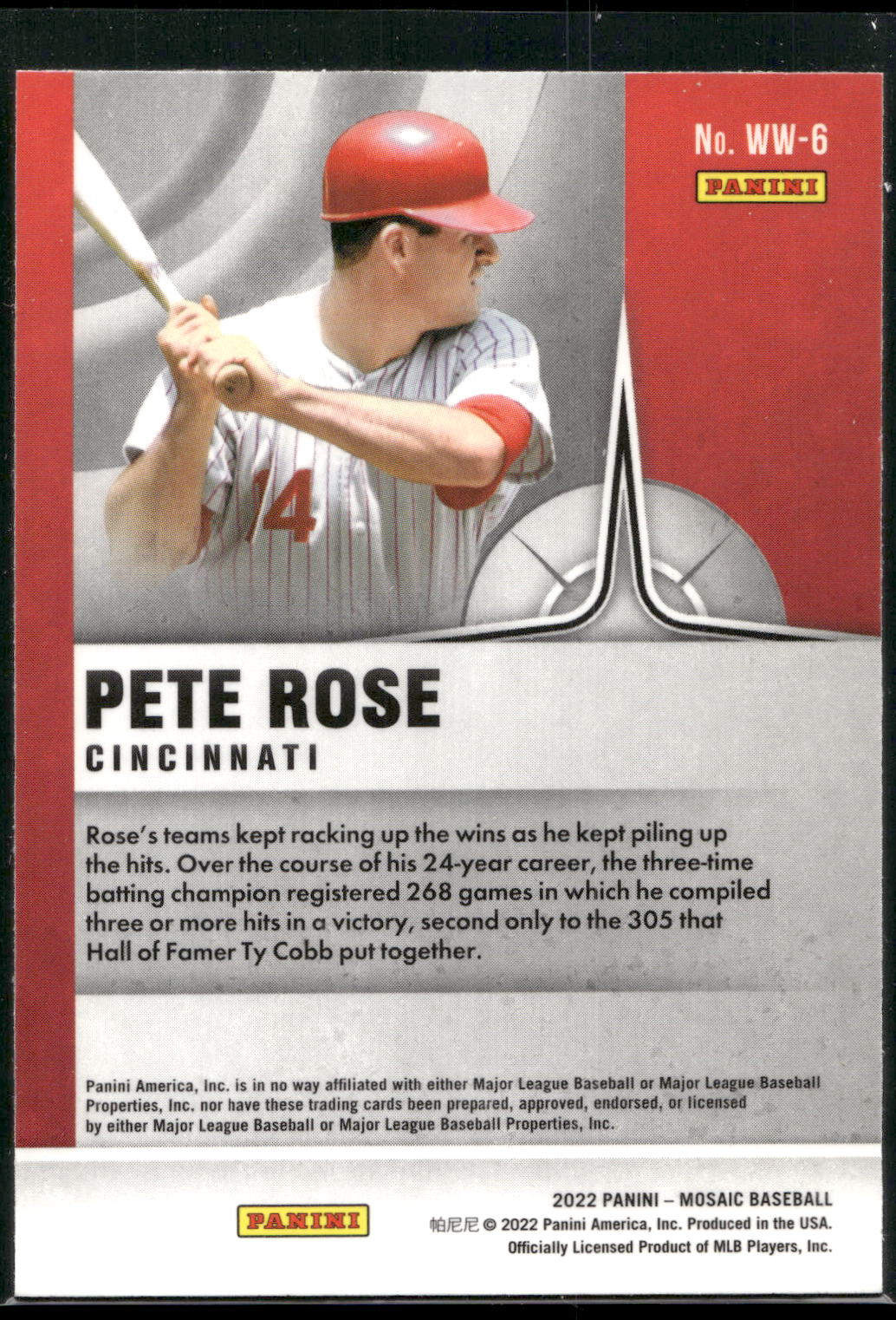 2022 Panini Mosaic #WW-6 Pete Rose Will to Win