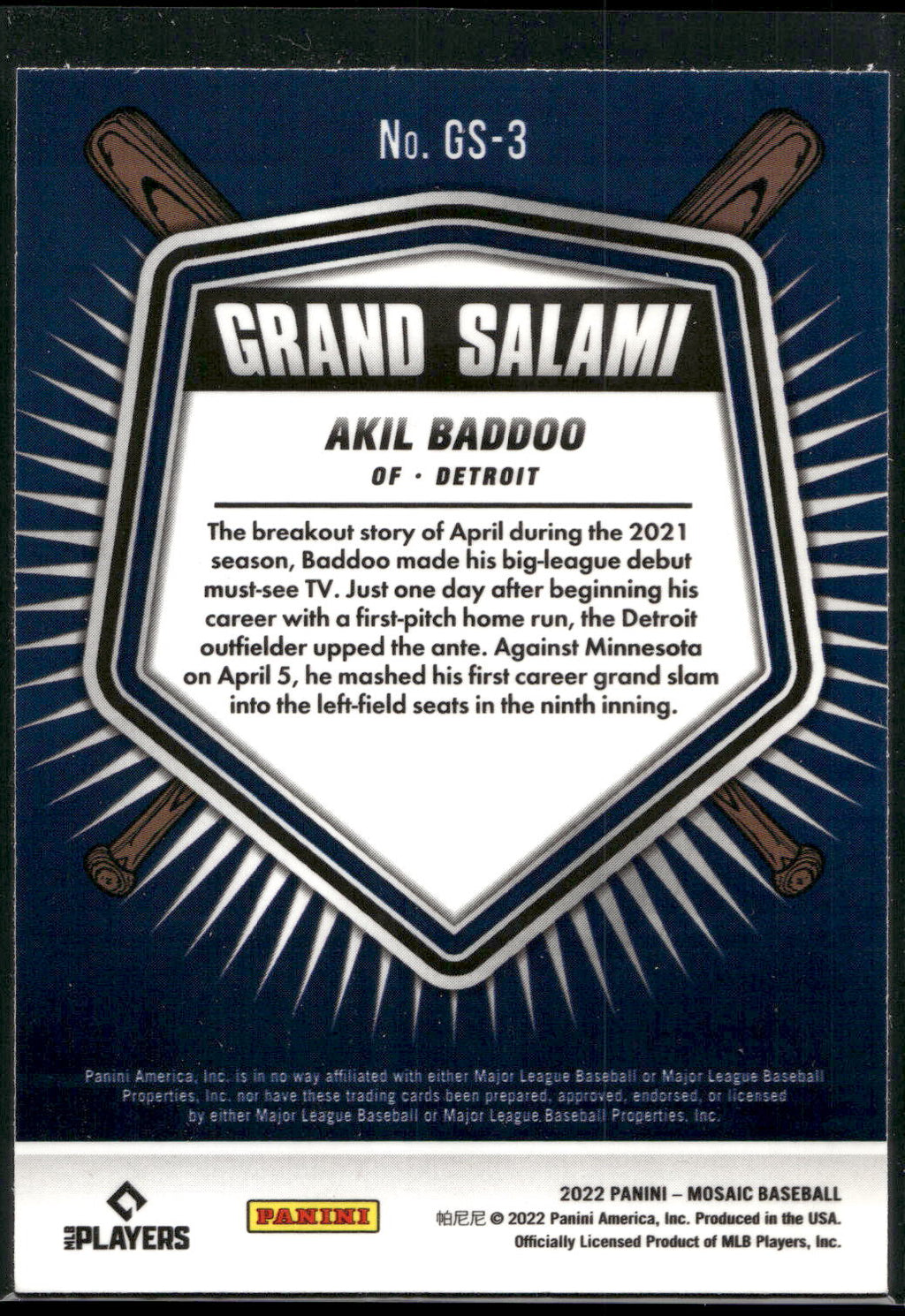 2022 Panini Mosaic #GS-3 Akil Baddoo Grand Salami