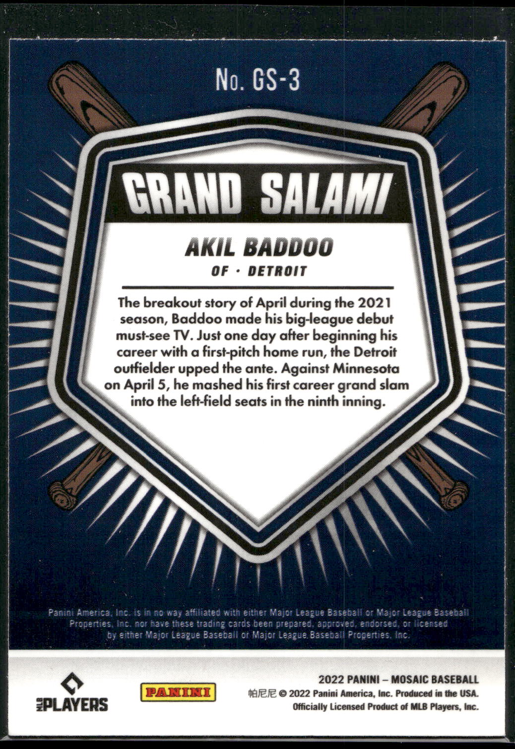 2022 Panini Mosaic #GS-3 Akil Baddoo Grand Salami