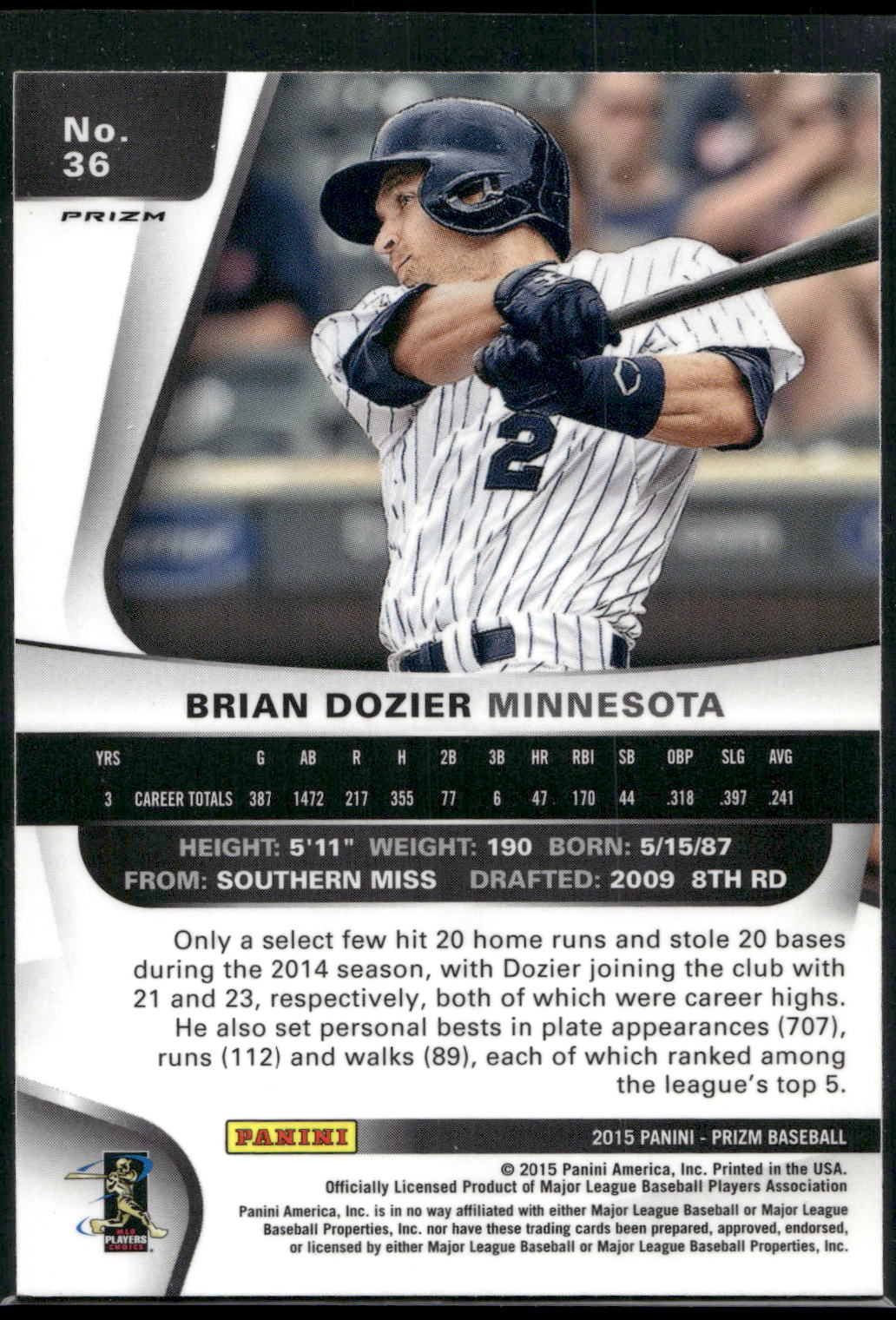 2015 Panini Prizm #36 Brian Dozier Red/White/Blue Mojo Prizms