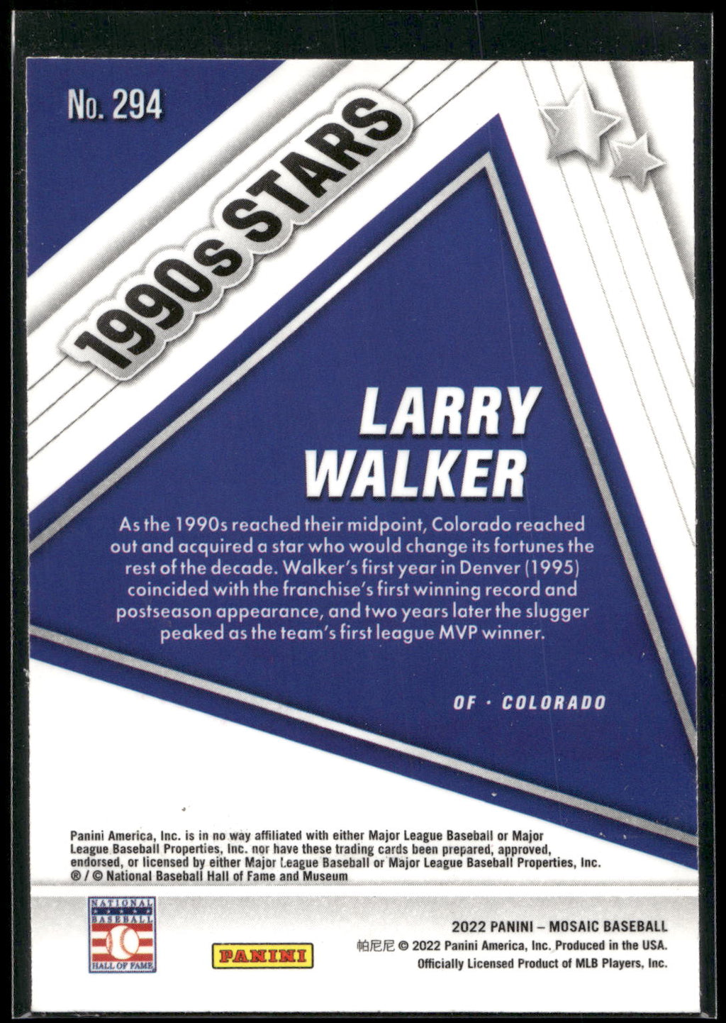 2022 Panini Mosaic #294 Larry Walker