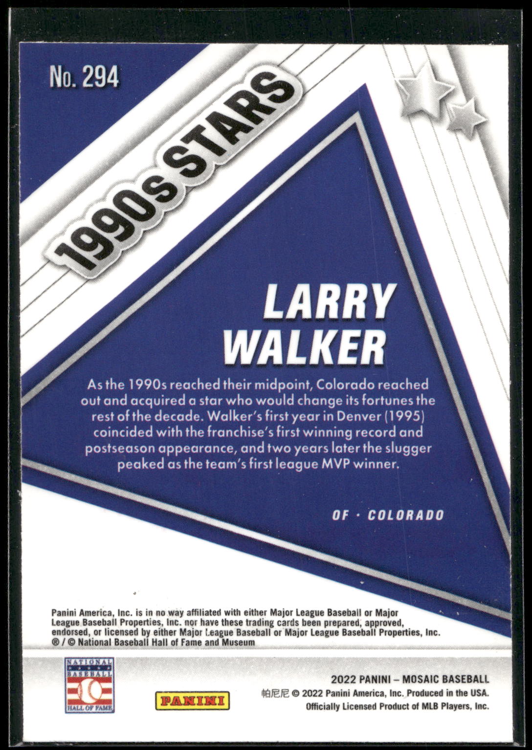 2022 Panini Mosaic #294 Larry Walker