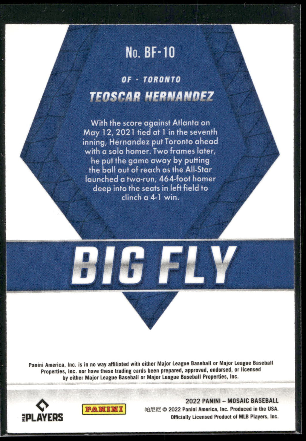 2022 Panini Mosaic #BF-10 Teoscar Hernandez Big Fly