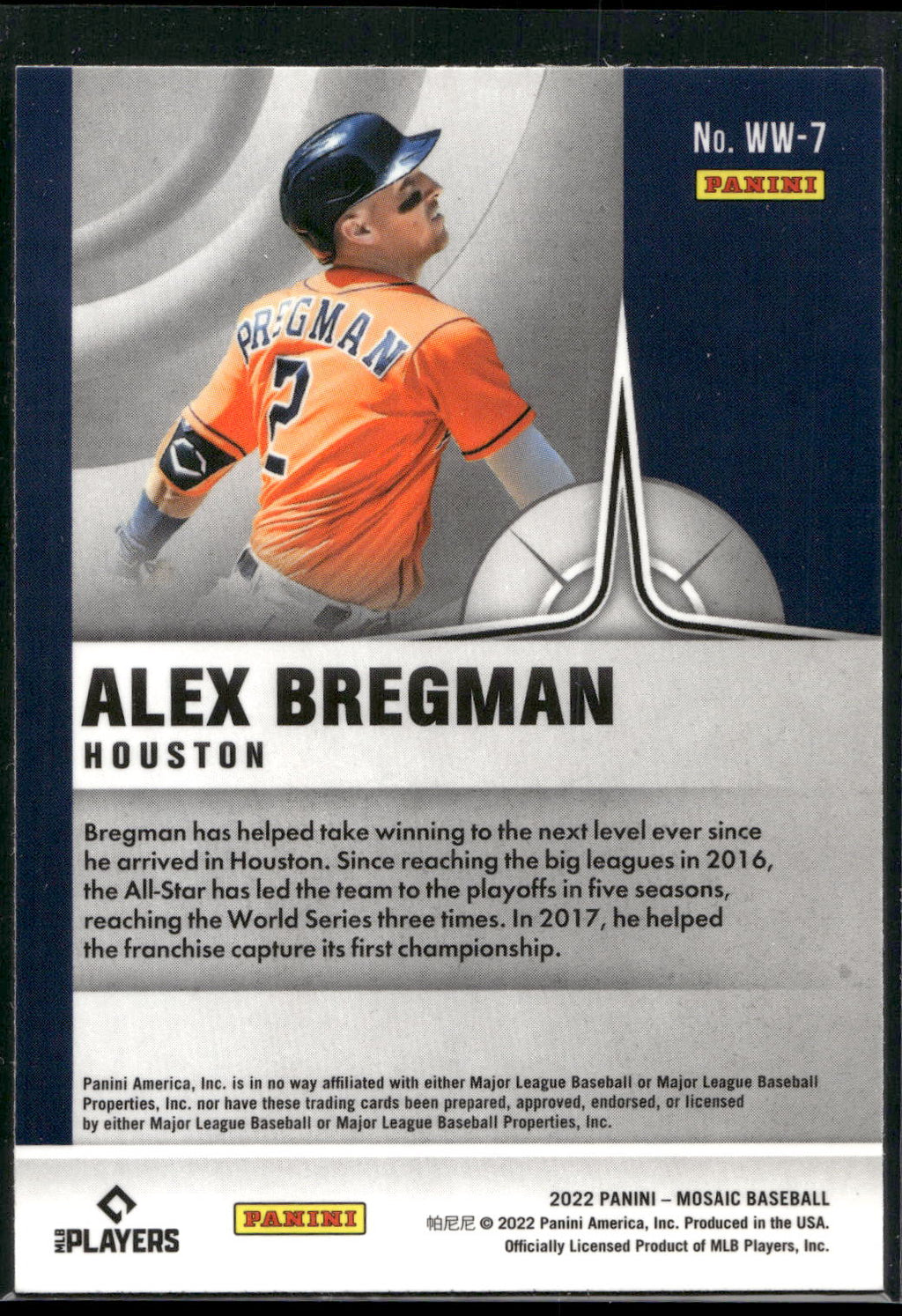 2022 Panini Mosaic #WW-7 Alex Bregman Will to Win