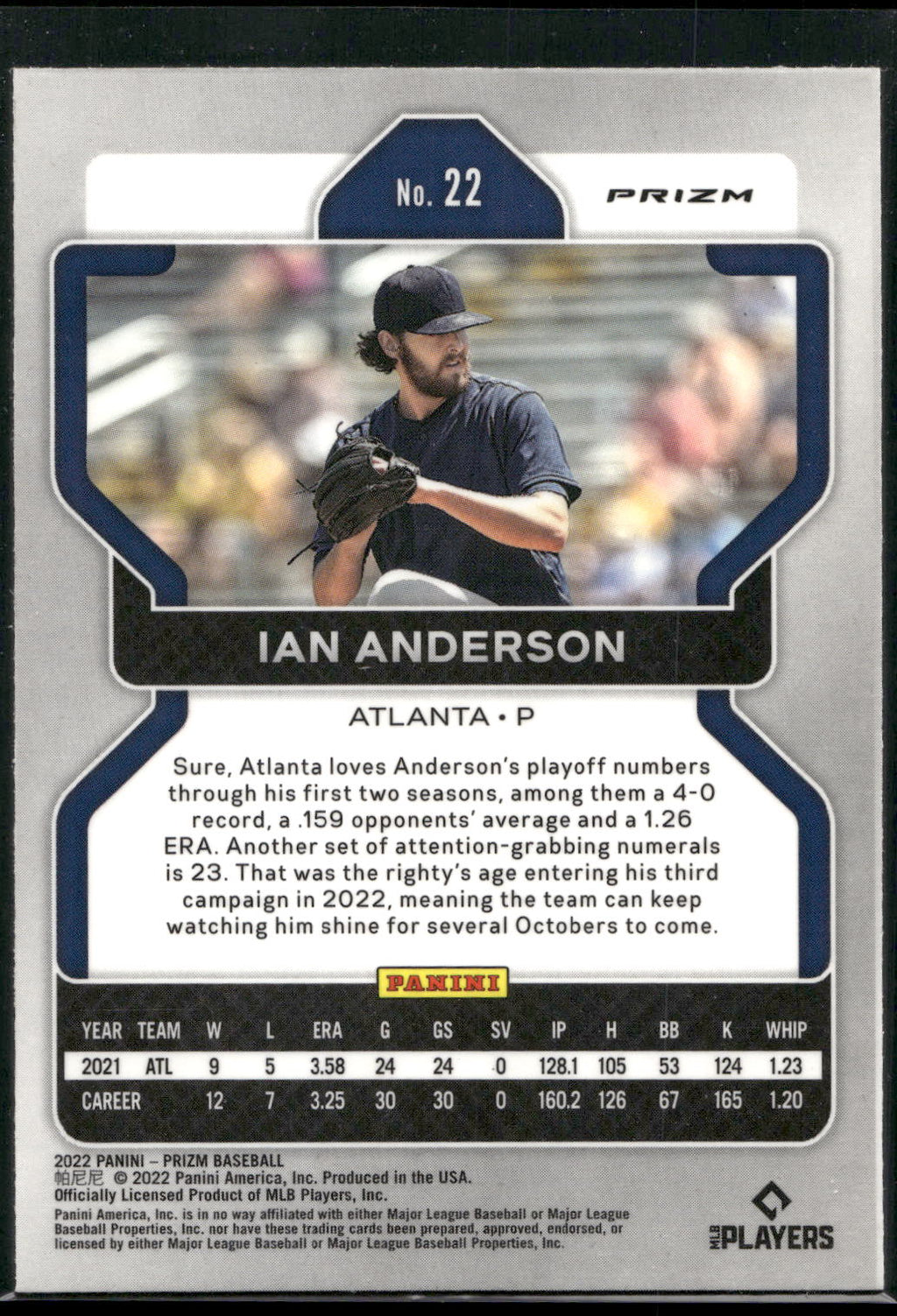 2022 Panini Prizm #22 Ian Anderson White Wave Prizm