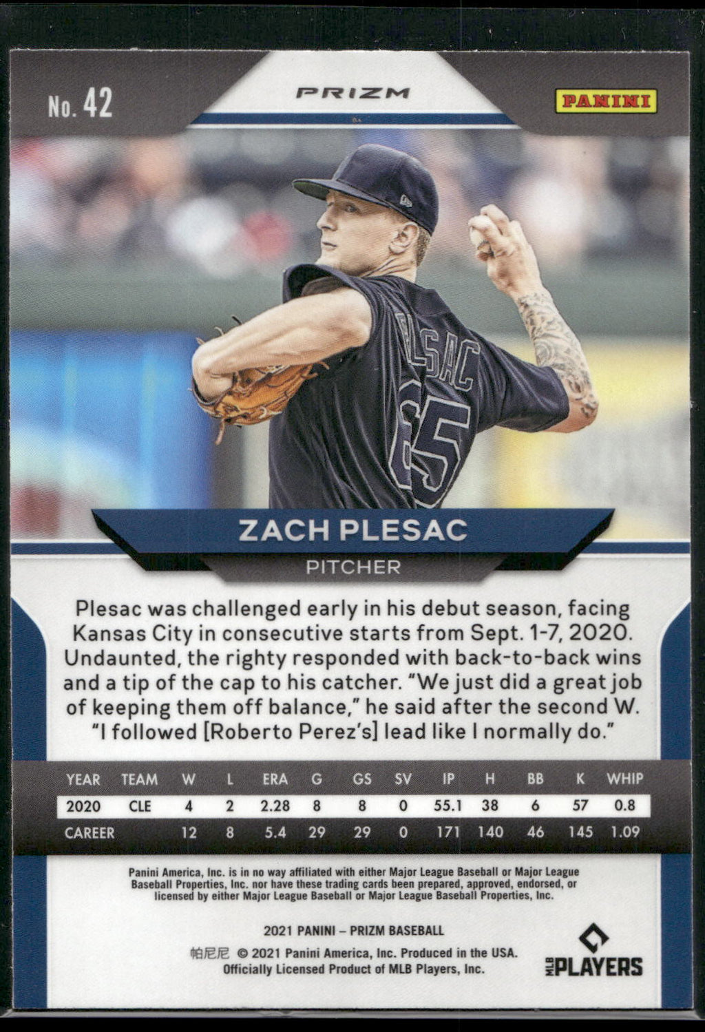 2021 Panini Prizm #42 Zach Plesac Red/White/Blue Prizm