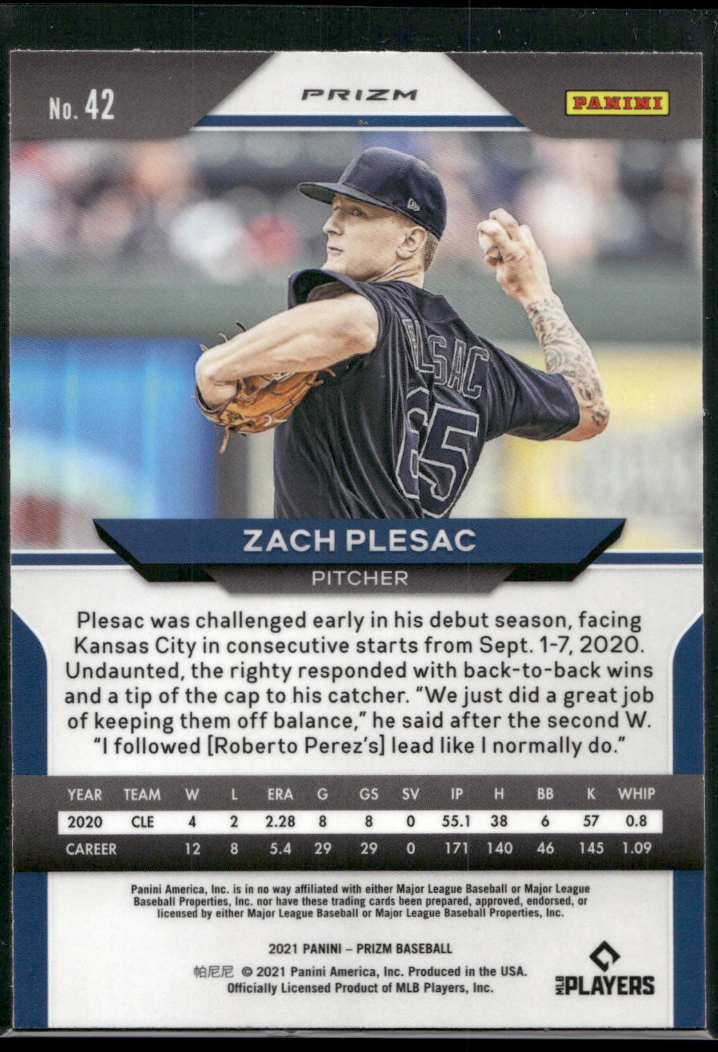 2021 Panini Prizm #42 Zach Plesac Red/White/Blue Prizm