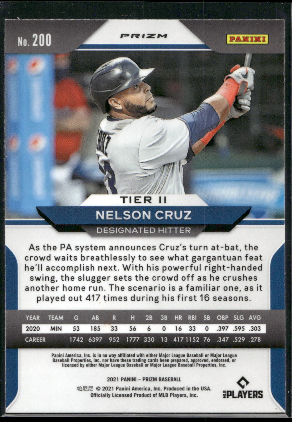 2021 Panini Prizm #200 Nelson Cruz Red/White/Blue Prizm