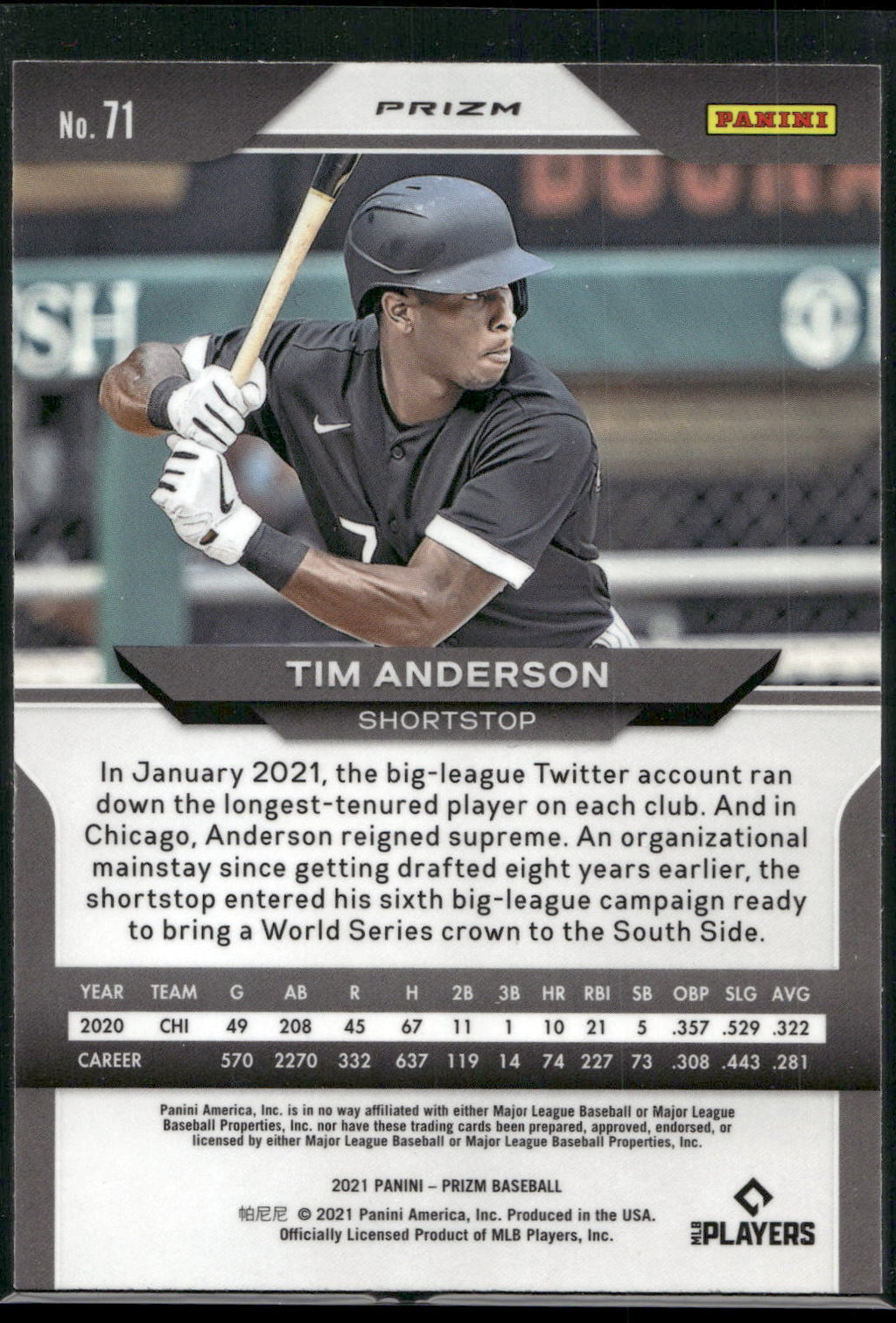2021 Panini Prizm #71 Tim Anderson Red/White/Blue Prizm