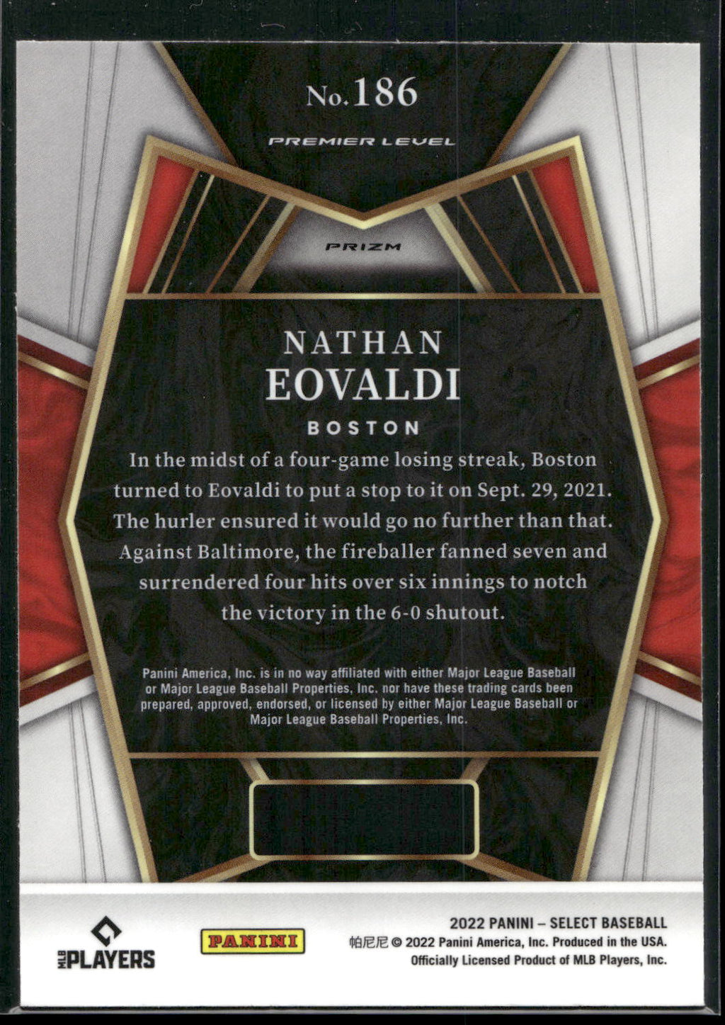 2022 Panini Select #186 Nathan Eovaldi