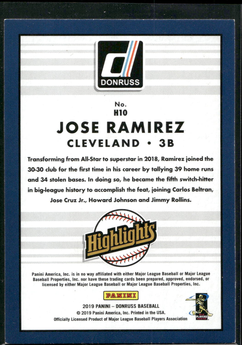 2019 Donruss #H10 Jose Ramirez Highlights Pink Fireworks
