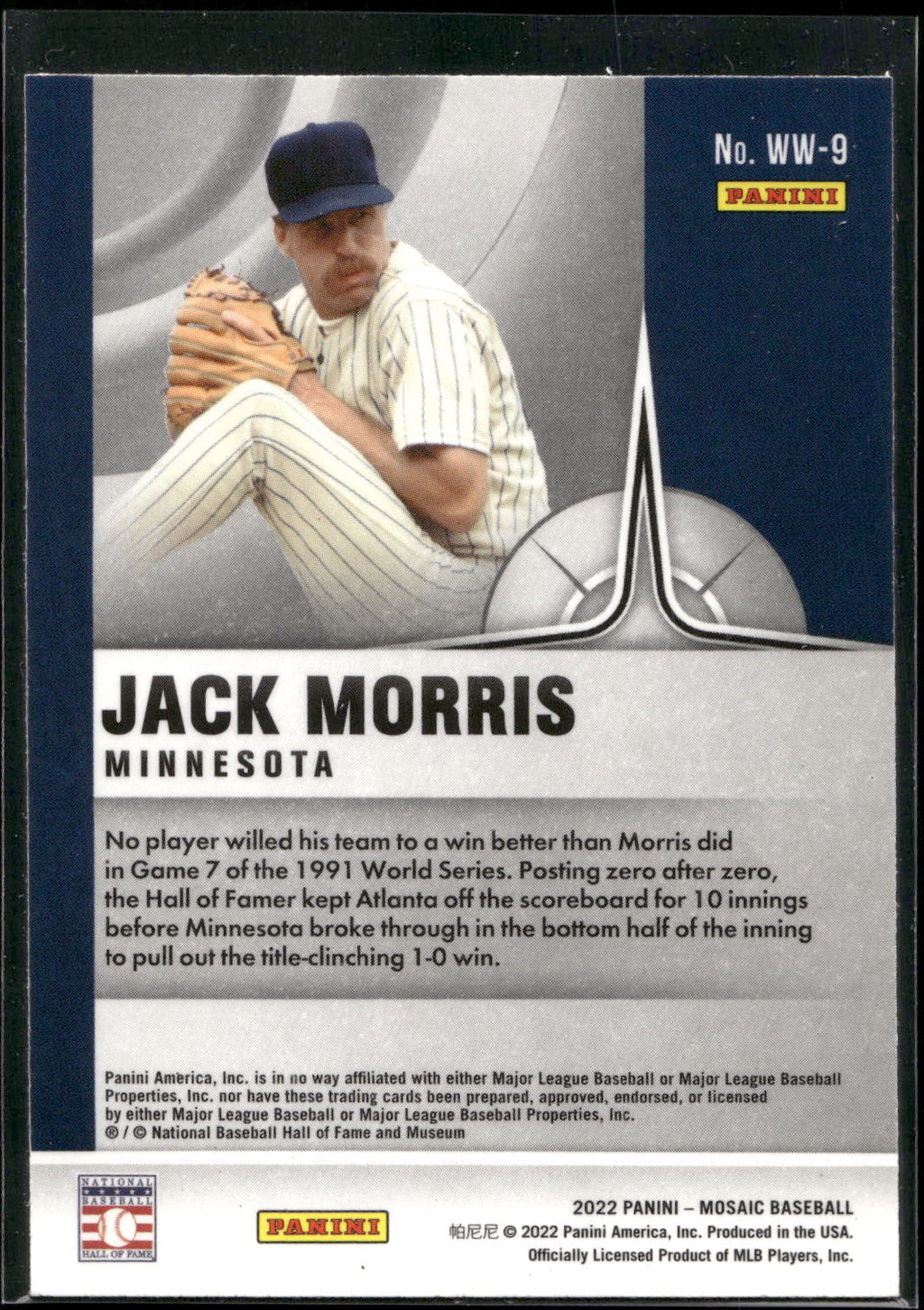 2022 Panini Mosaic #WW-9 Jack Morris Will to Win