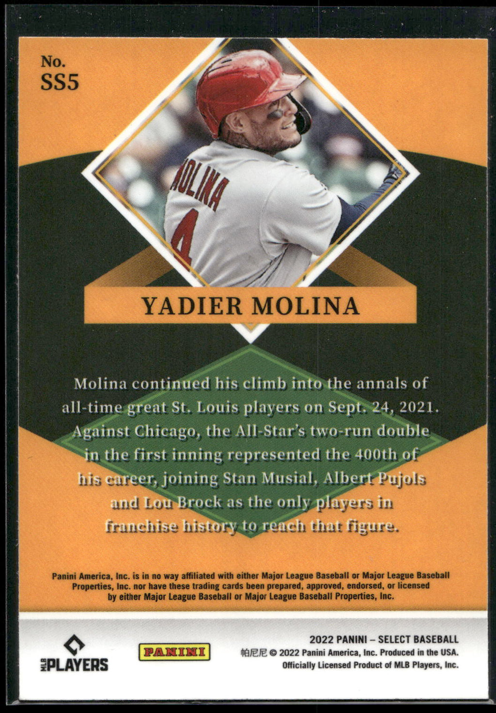 2022 Panini Select #SS5 Yadier Molina Select Stars