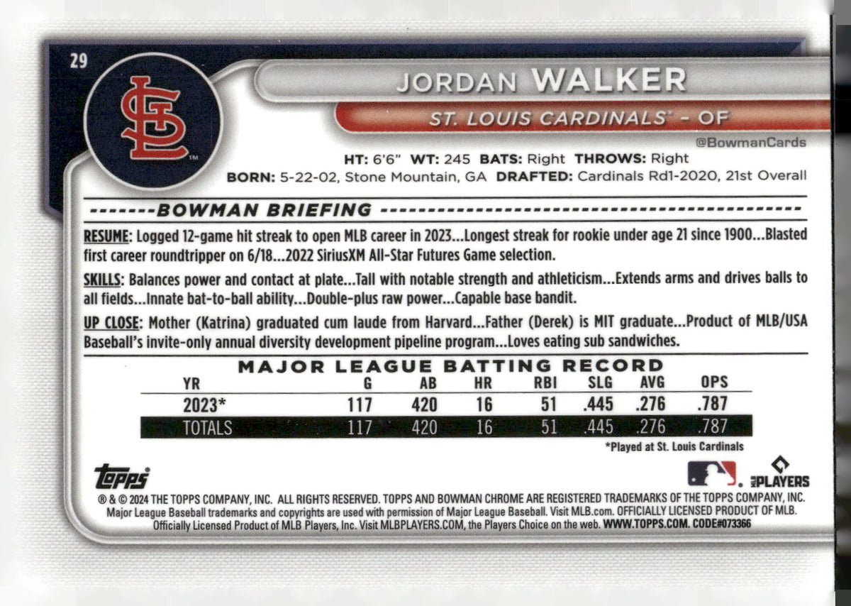 2024 Bowman #29 Jordan Walker Chrome Mojo Refractors