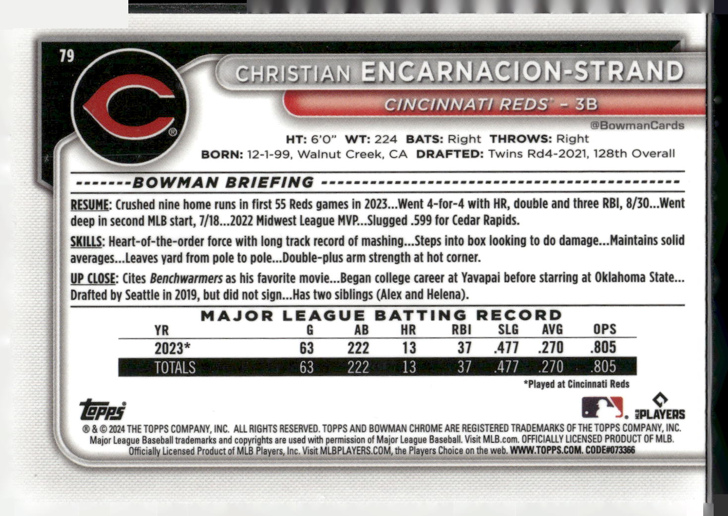 2024 Bowman #79 Christian Encarnacion-Strand Chrome Mojo Refractors
