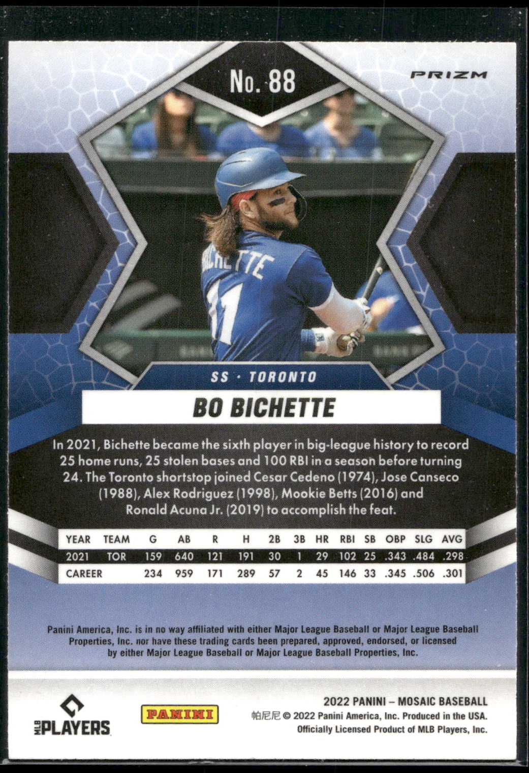2022 Panini Mosaic #88 Bo Bichette Blue Mosaic #/99