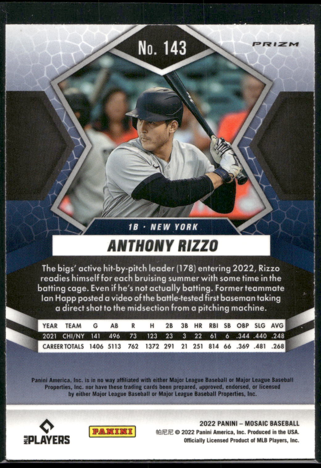 2022 Panini Mosaic #143 Anthony Rizzo Green Mosaic