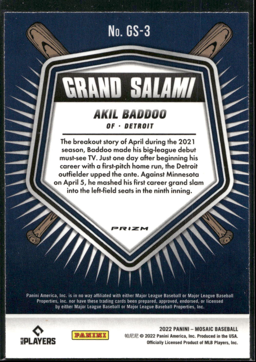 2022 Panini Mosaic #GS-3 Akil Baddoo Grand Salami Green Mosaic