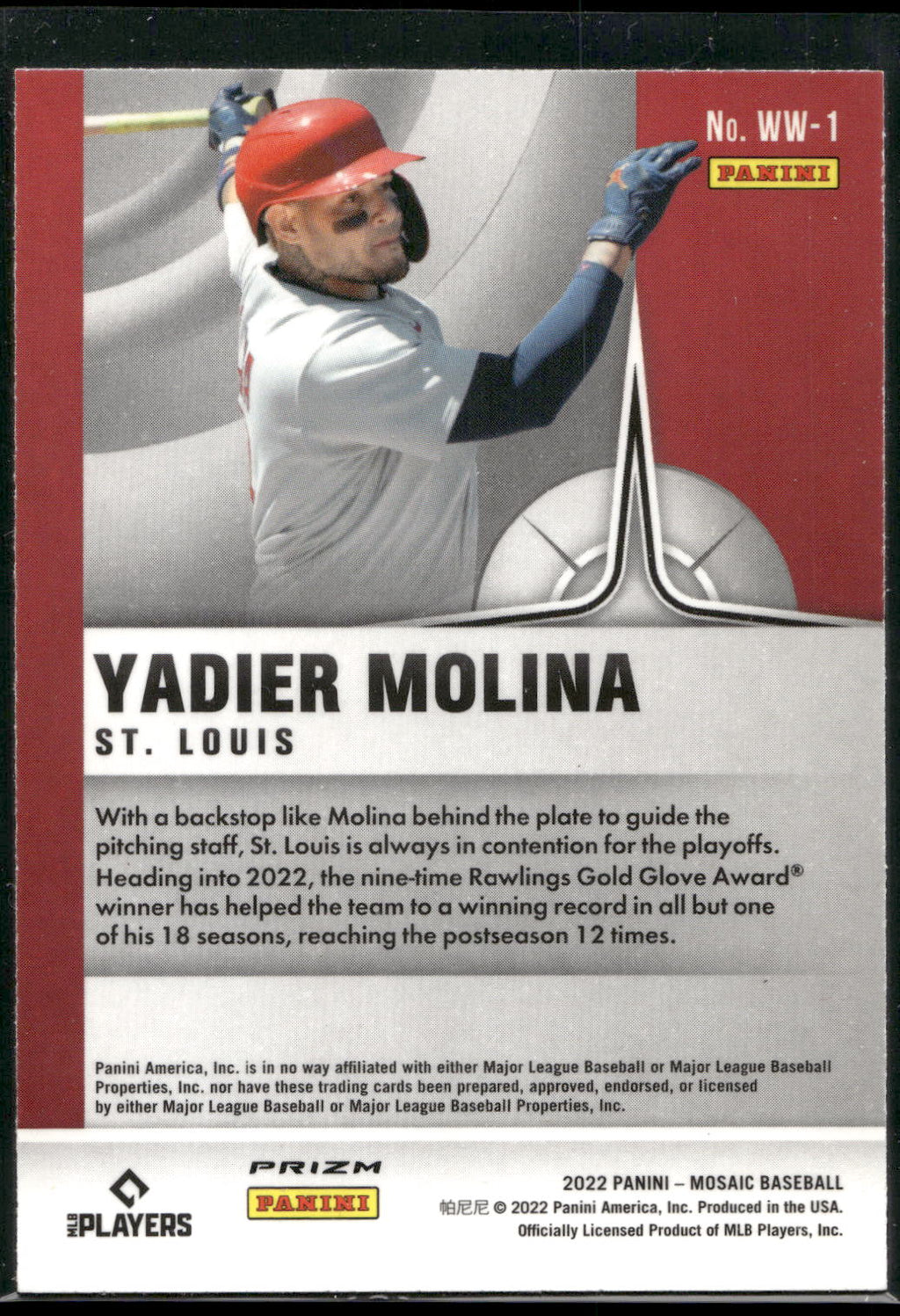 2022 Panini Mosaic #WW-1 Yadier Molina Will to Win Green Mosaic
