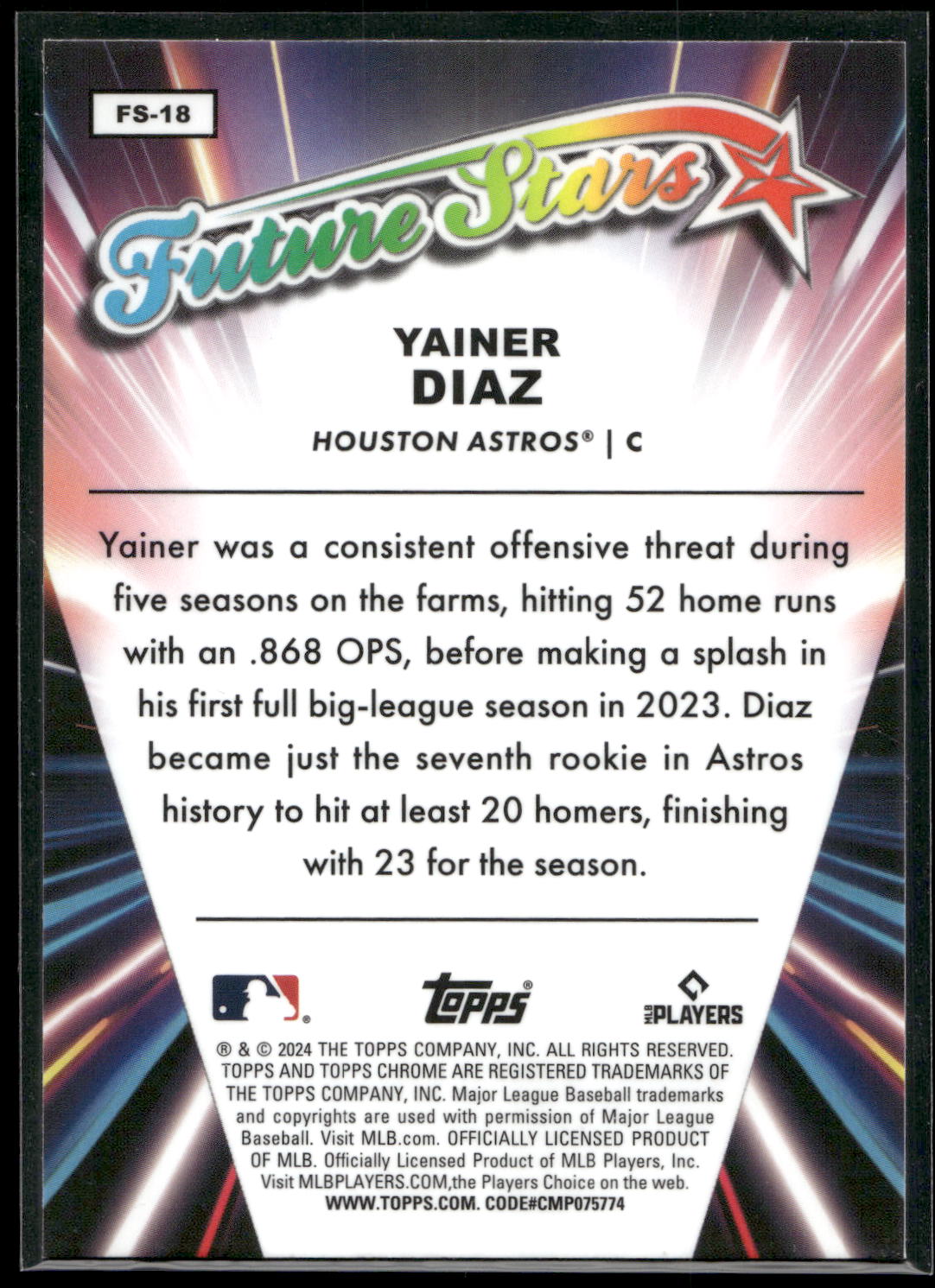 2024 Topps Chrome #FS-18 Yainer Diaz Future Stars