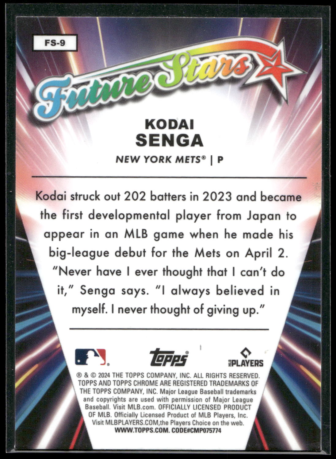 2024 Topps Chrome #FS-9 Kodai Senga Future Stars