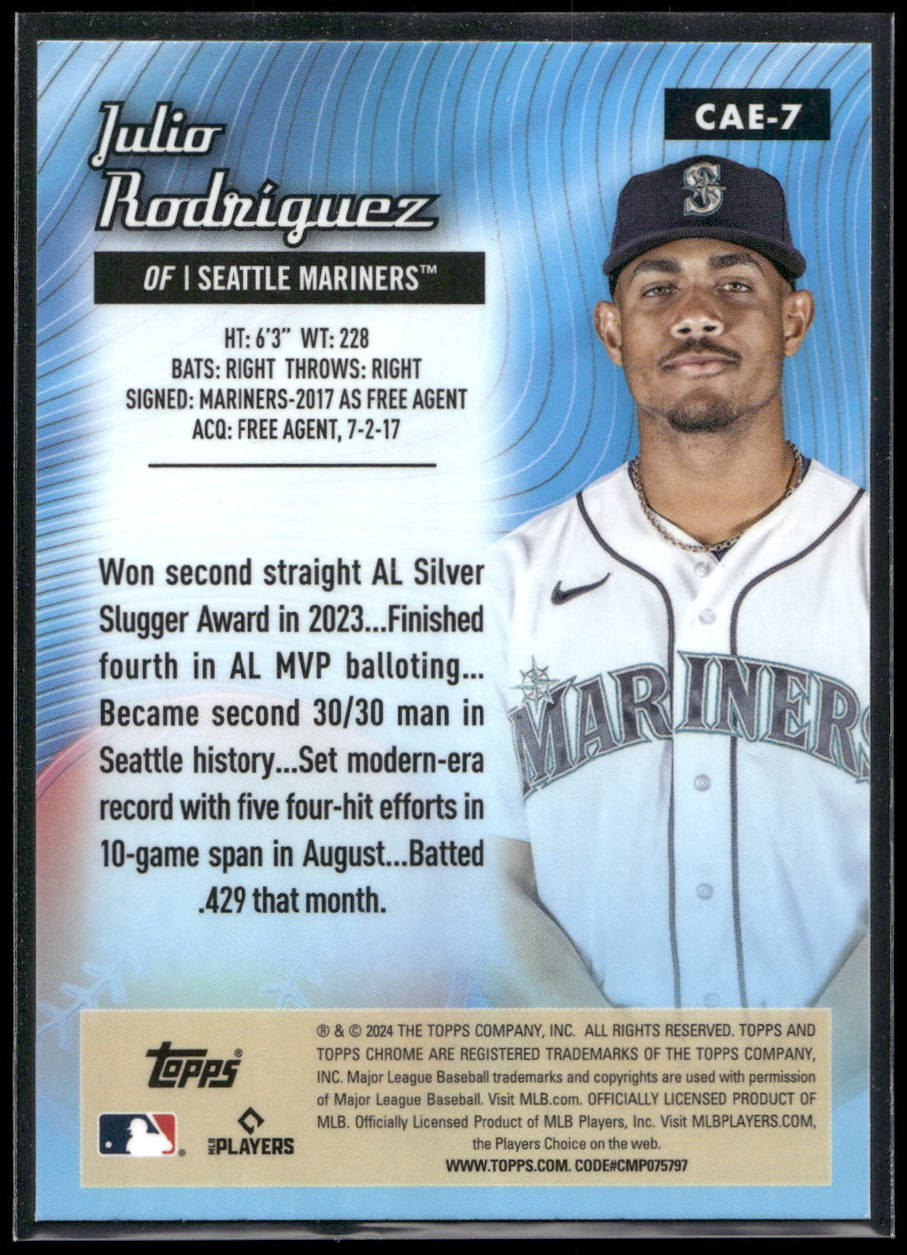 2024 Topps Chrome #CAE-7 Julio Rodriguez Chrome All-Etch
