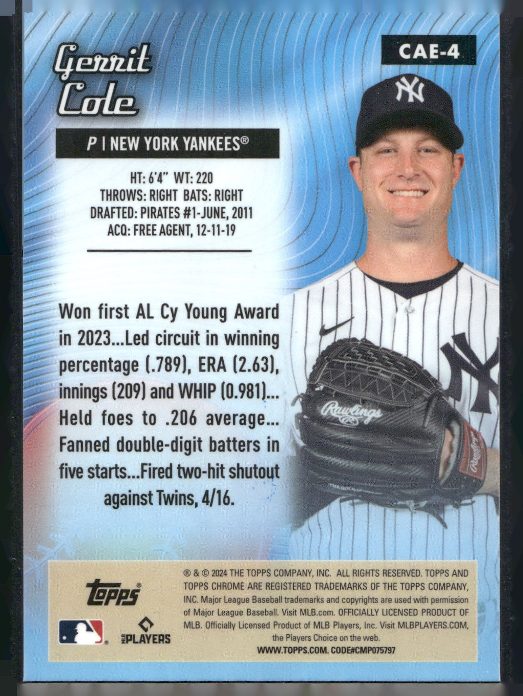 2024 Topps Chrome #CAE-4 Gerrit Cole Chrome All-Etch
