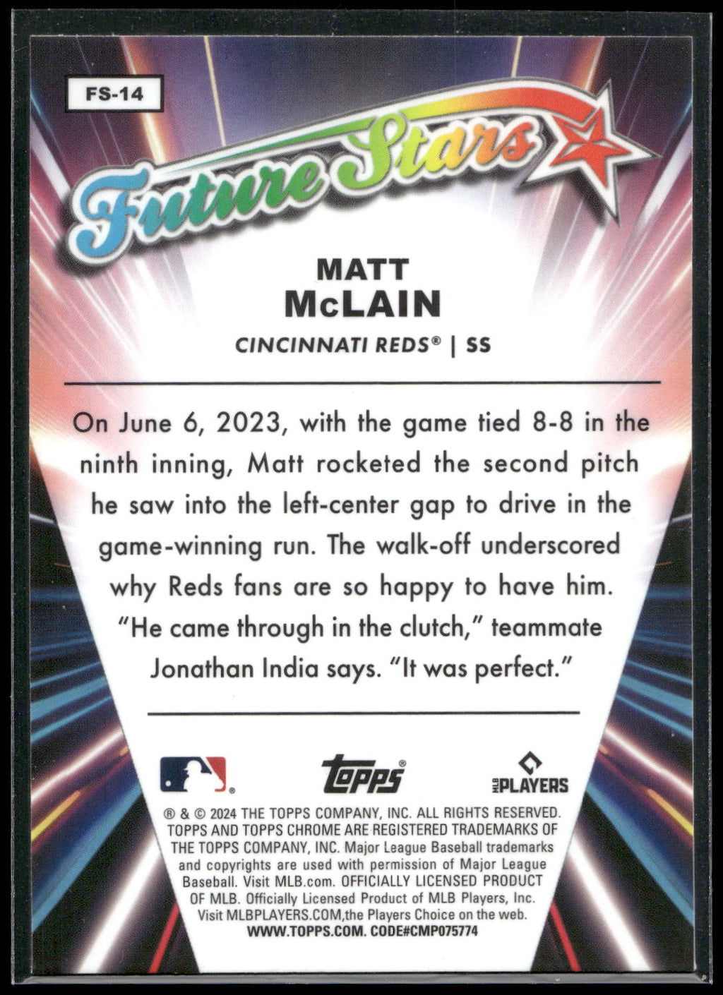 2024 Topps Chrome #FS-14 Matt McLain Future Stars