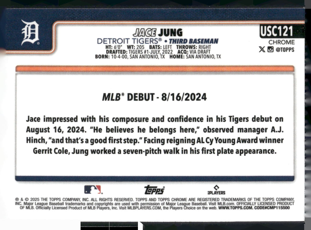 2025 Topps Chrome Update #USC121 Jace Jung