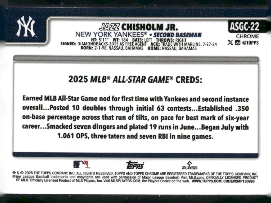 2025 Topps Chrome Update #ASGC-22 Jazz Chisholm Jr. 2025 All-Star Game