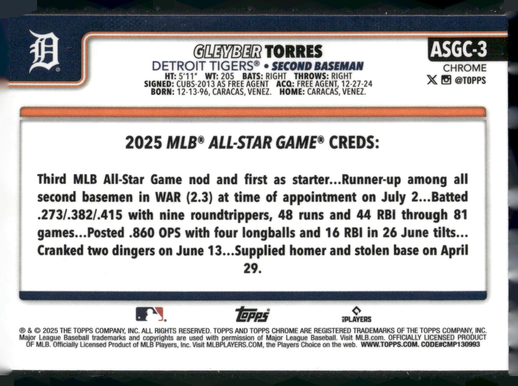2025 Topps Chrome Update #ASGC-3 Gleyber Torres 2025 All-Star Game