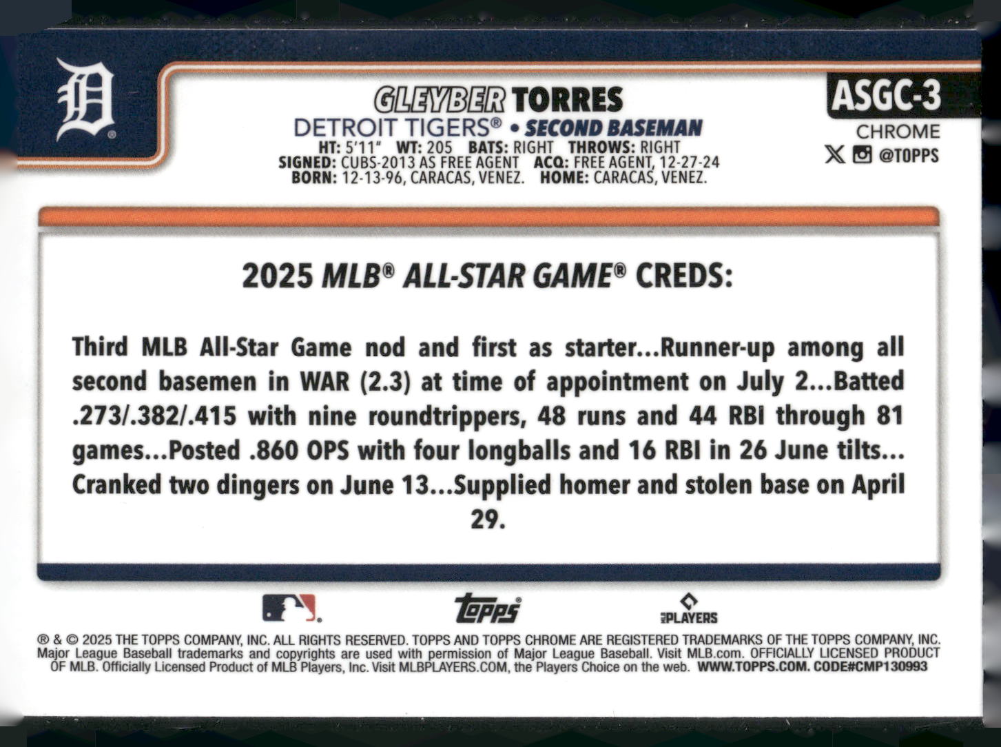 2025 Topps Chrome Update #ASGC-3 Gleyber Torres 2025 All-Star Game