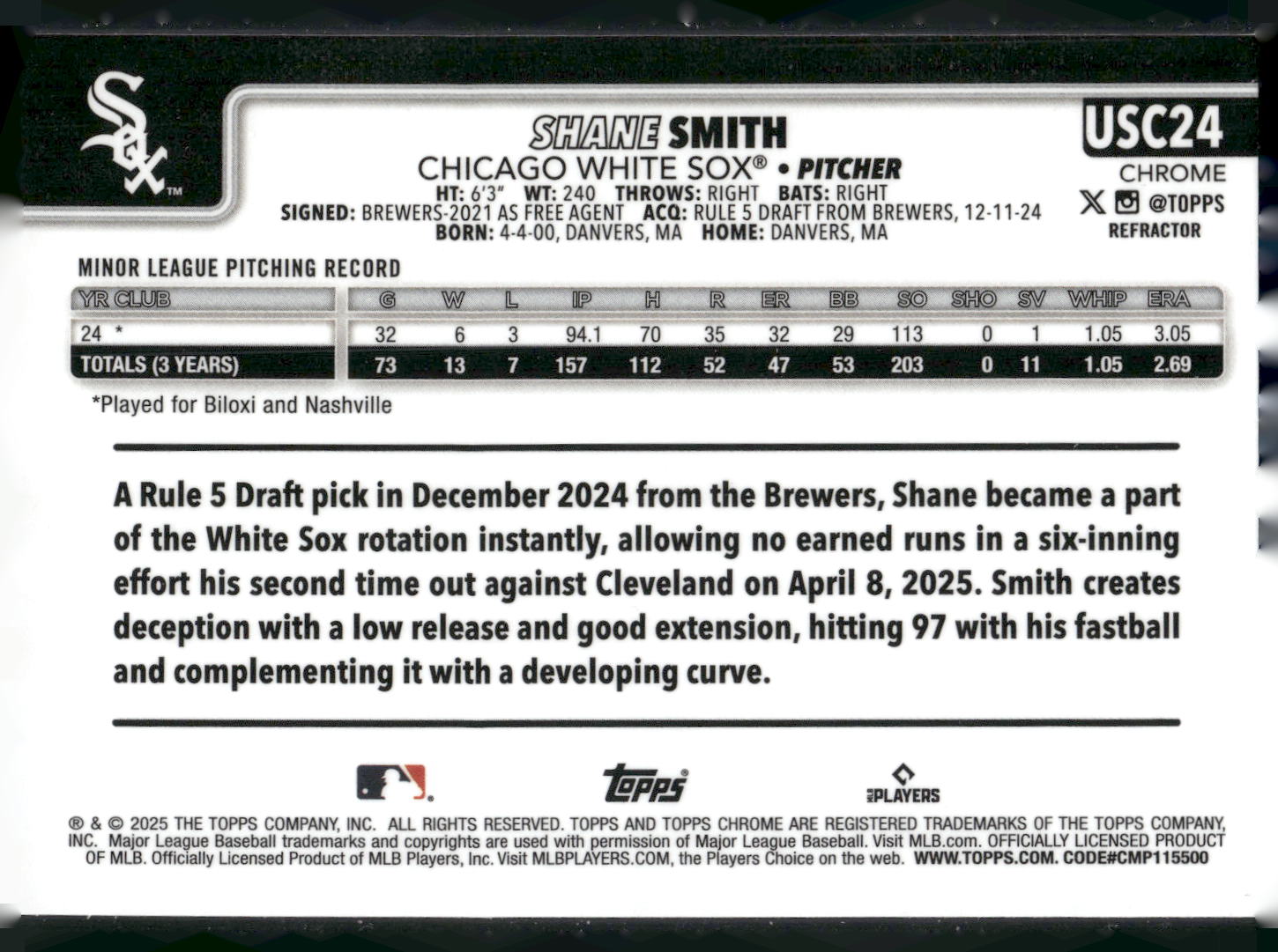 2025 Topps Chrome Update #USC24 Shane Smith