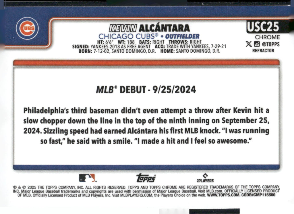 2025 Topps Chrome Update #USC25 Kevin Alcántara