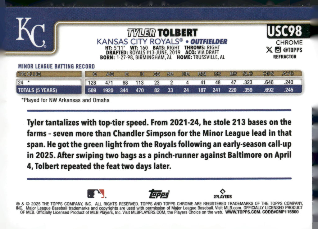 2025 Topps Chrome Update #USC98 Tyler Tolbert