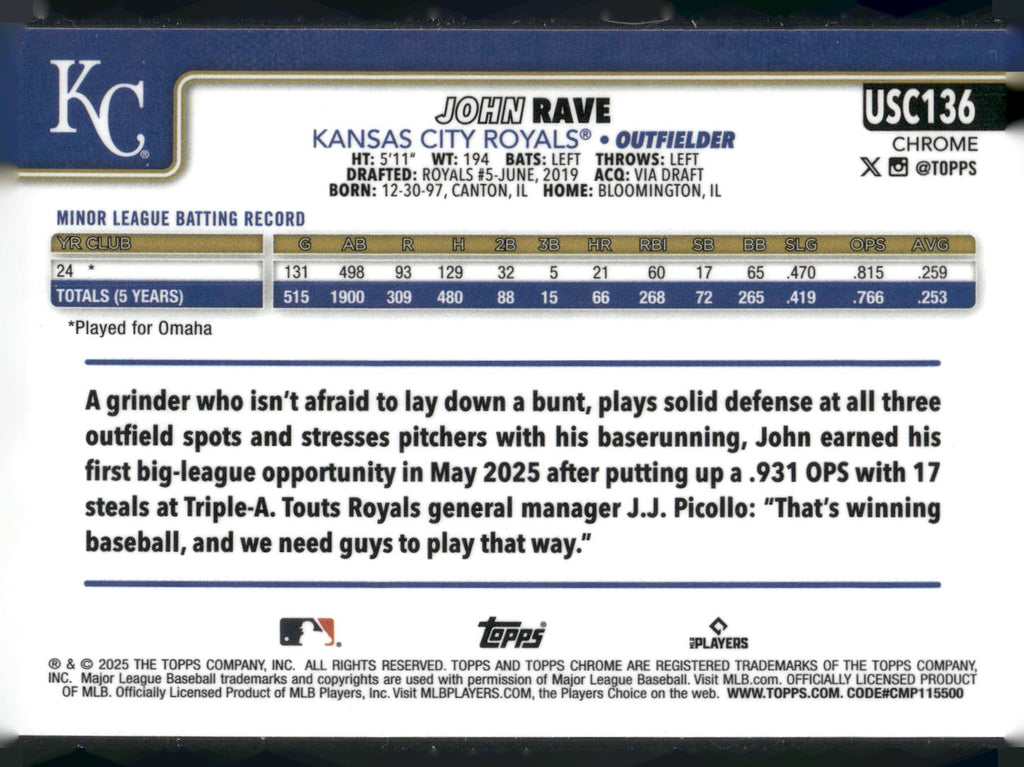 2025 Topps Chrome Update #USC136 John Rave RayWave Refractor