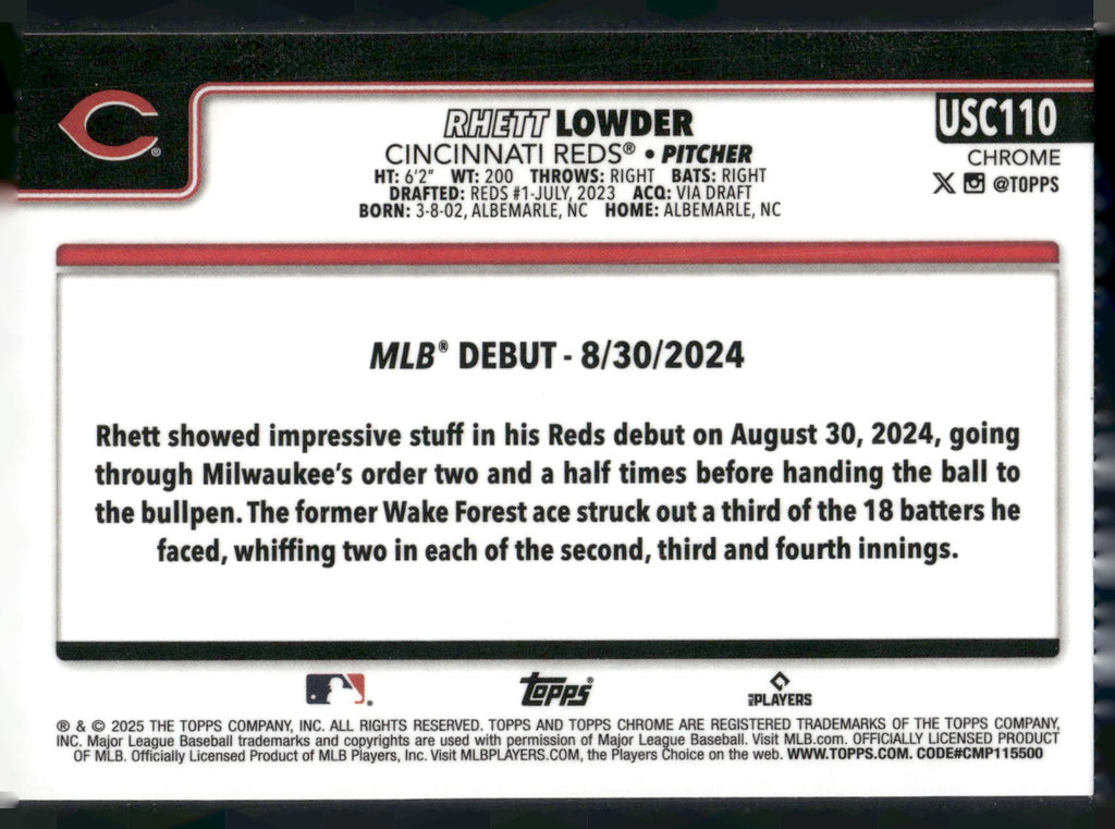 2025 Topps Chrome Update #USC110 Rhett Lowder RayWave Refractor